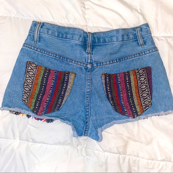 Forever 21 Multi Colored Frayed Denim Shorts - Picture 6 of 8